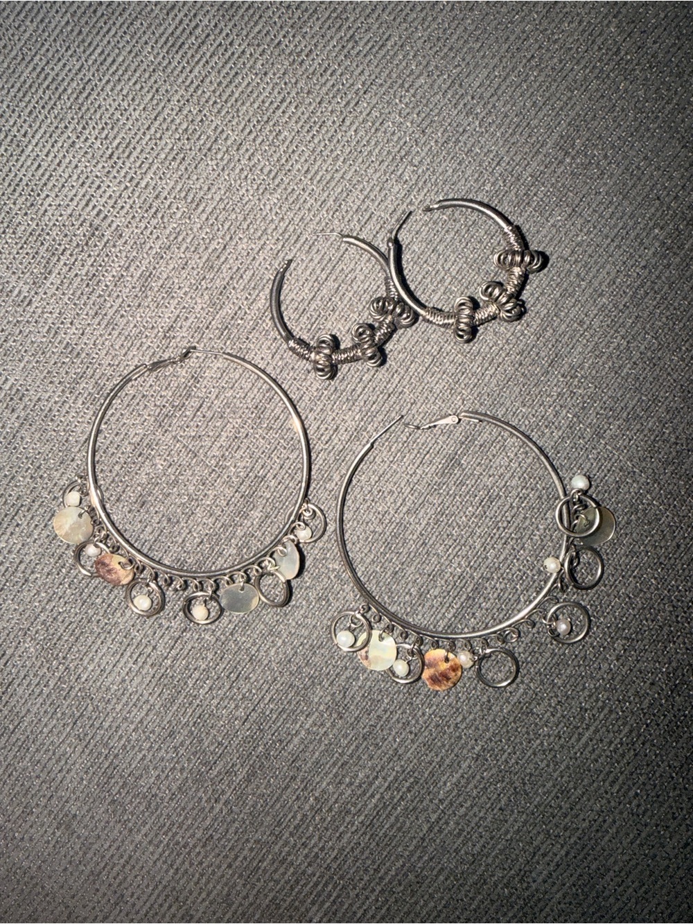 Vintage Silver Hoop Earrings with Dangle Discs - Women's Jewelry